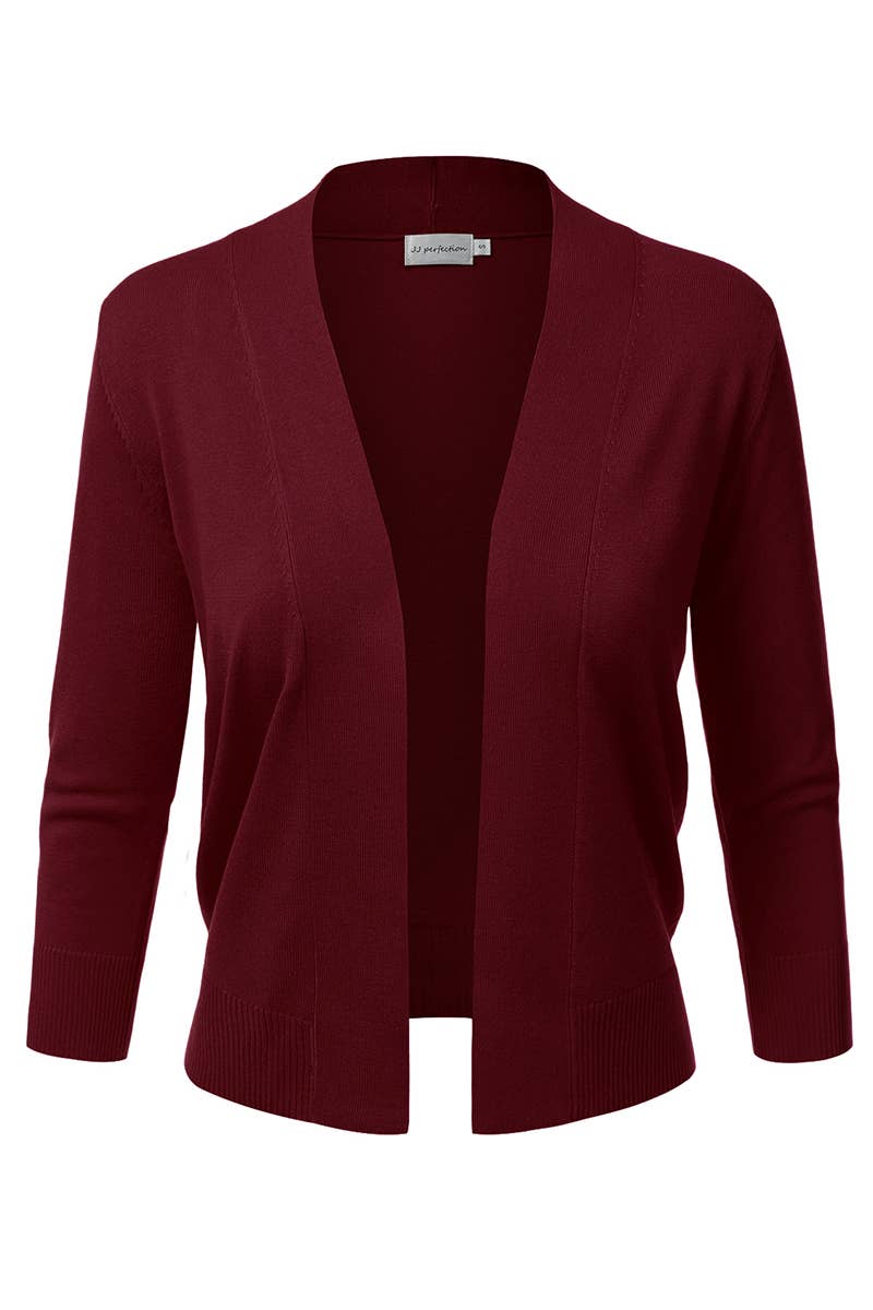AWOCAS074_Basic 3/4 Sleeve Open Front Cropped Cardigan