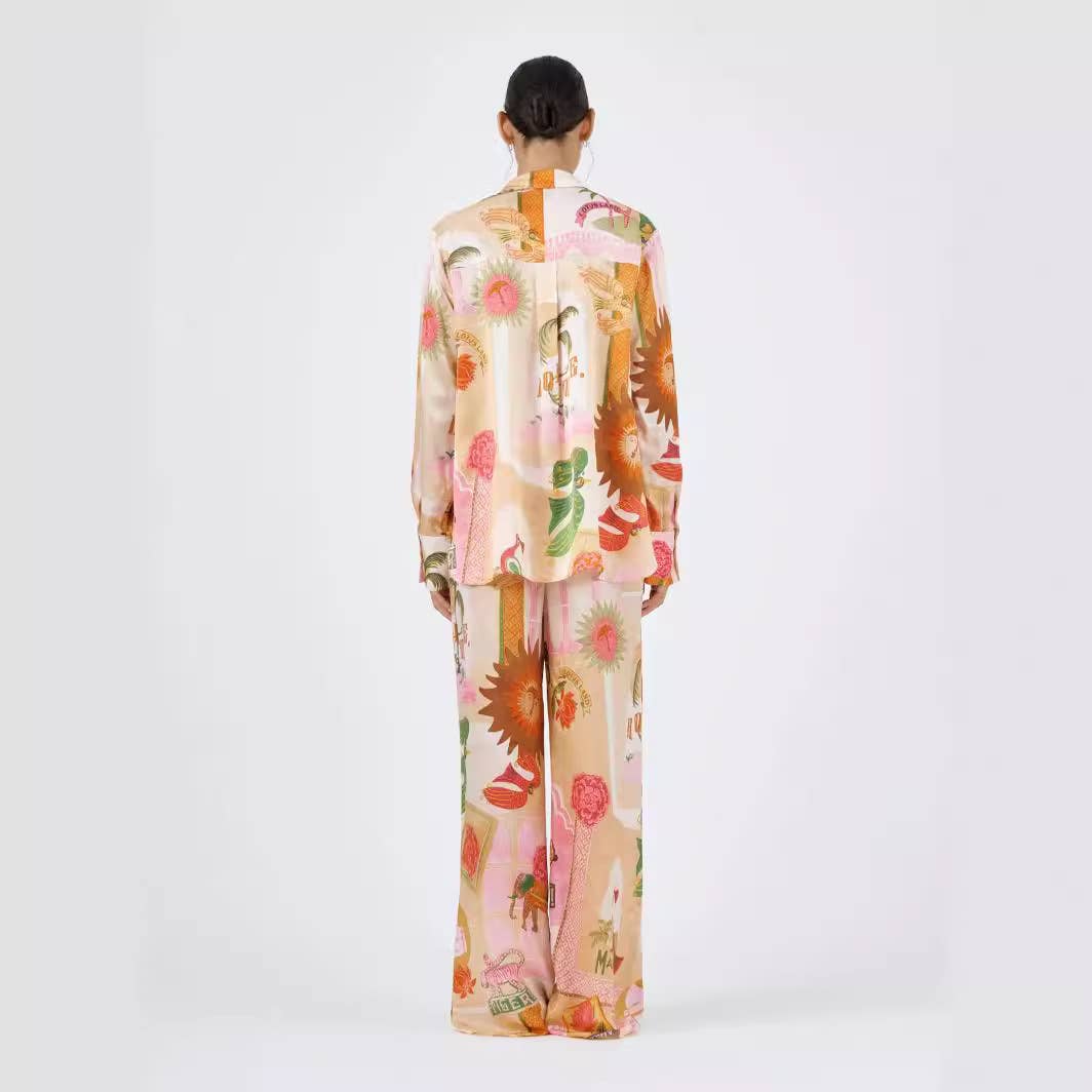 Fashionable printed macaron long sleeve shirt set