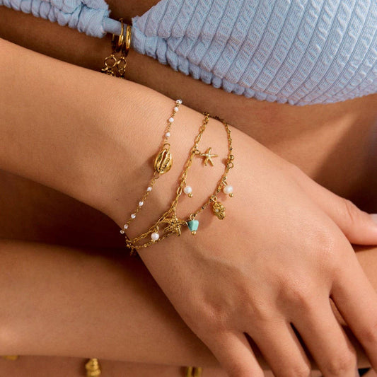 18K Gold Pearl & Enamel Conch Necklace & Bracelet_CWAJE4855