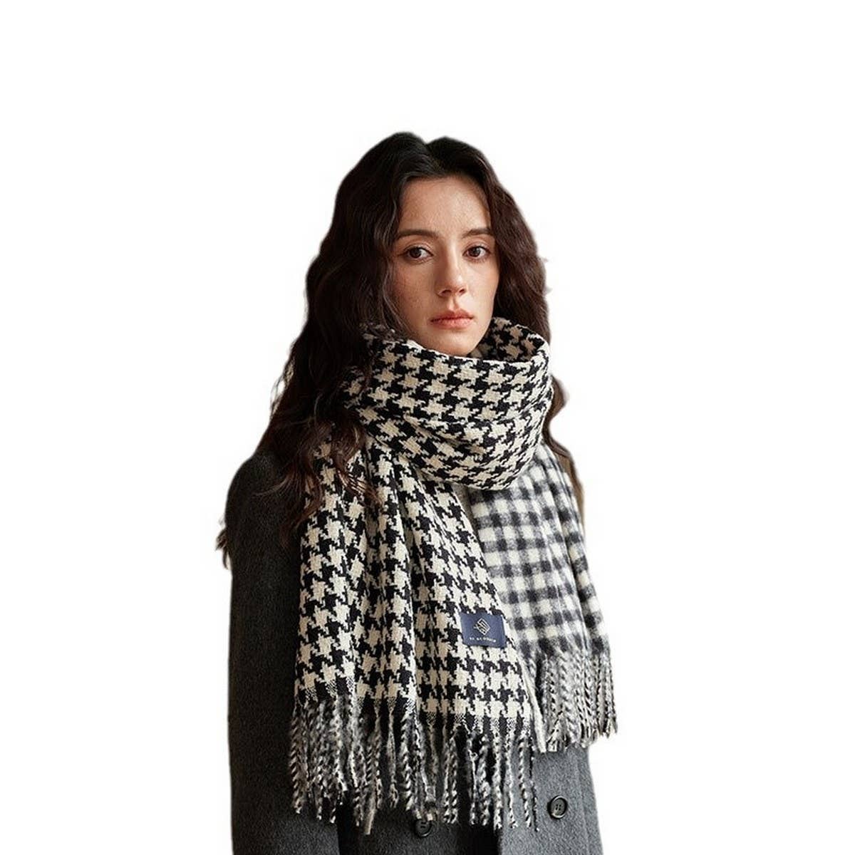 Reversible Houndstooth Scarf ? Soft Winter Wrap