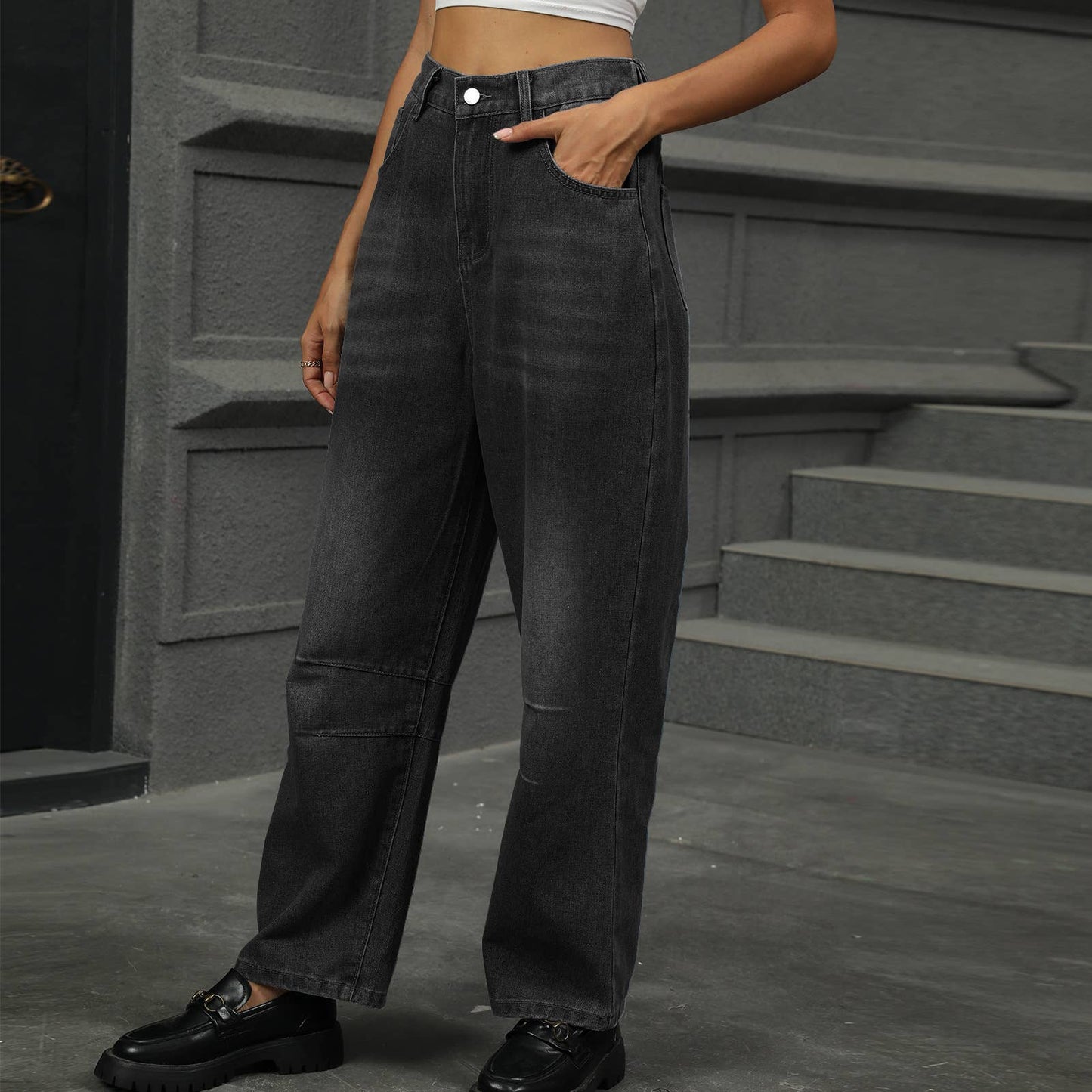 WASHED LOOSE HARLAN DENIM NINE-POINT PANTS