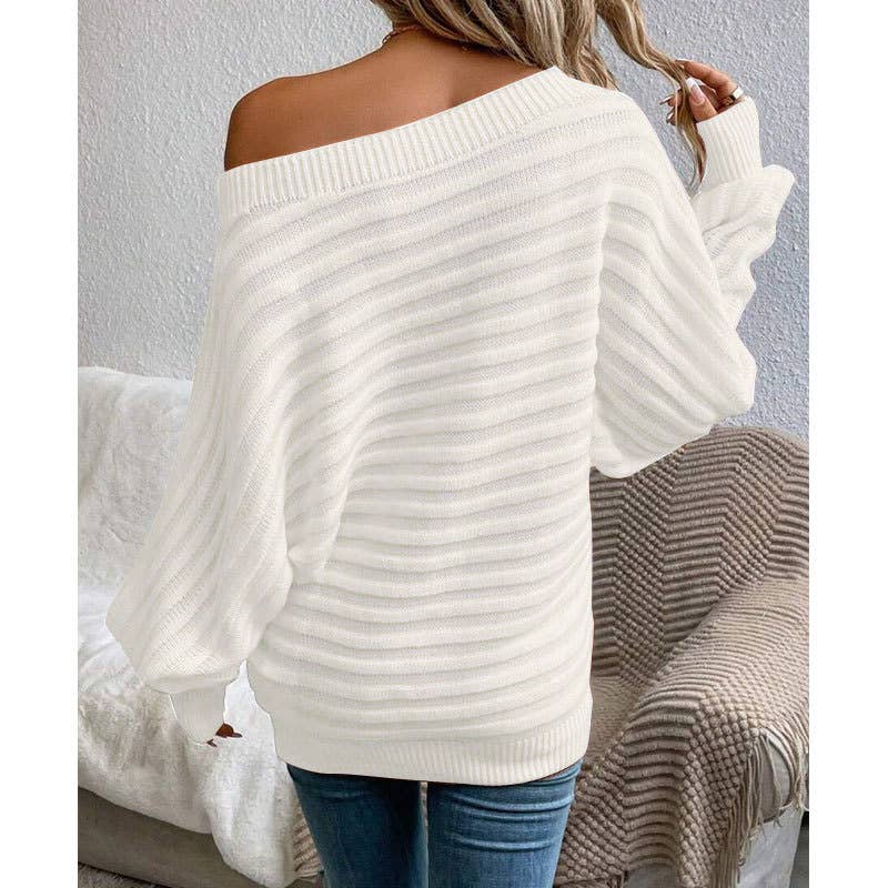 Three-dimensional stripe one-neck sweater