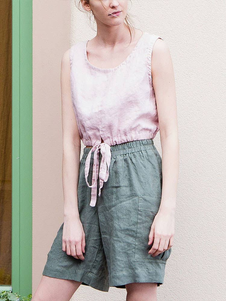 WASHED COTTON AND LINEN OVERALLS