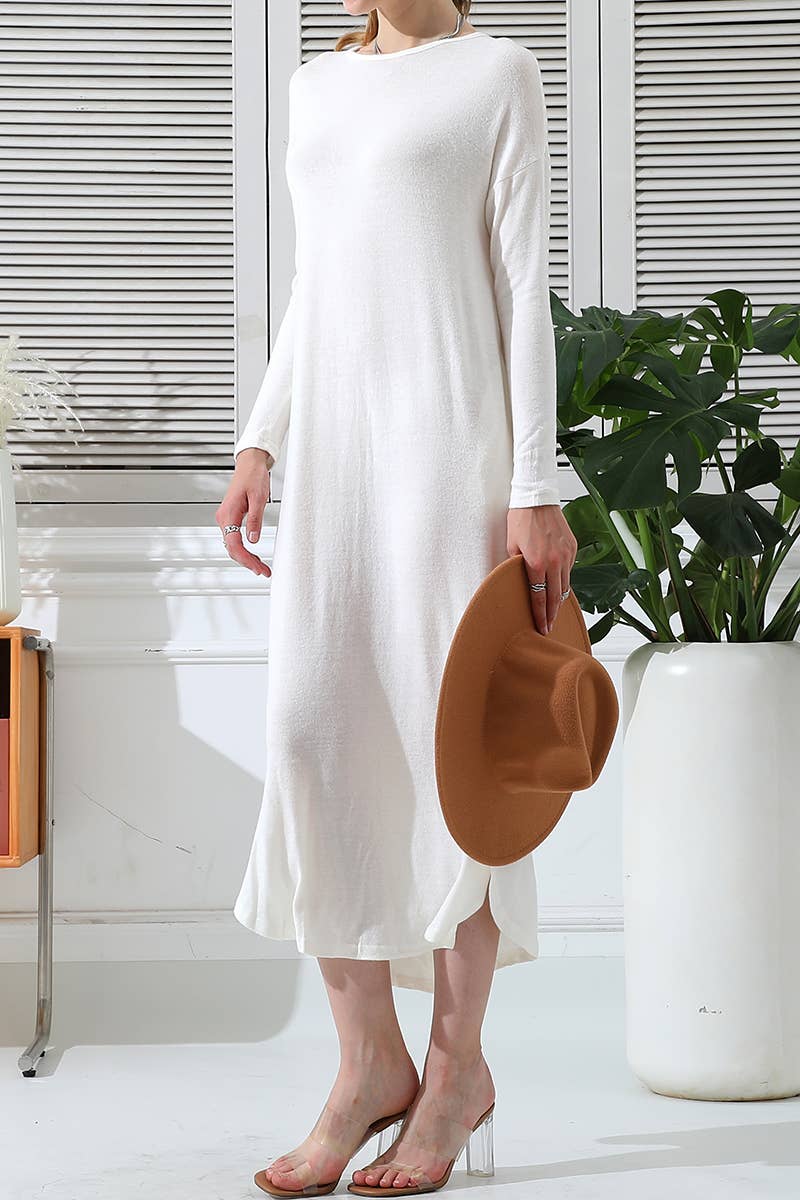 CWDMD546_ROUND NECK SOFT AND WARM SWEATER KNIT TUNIC DRESS