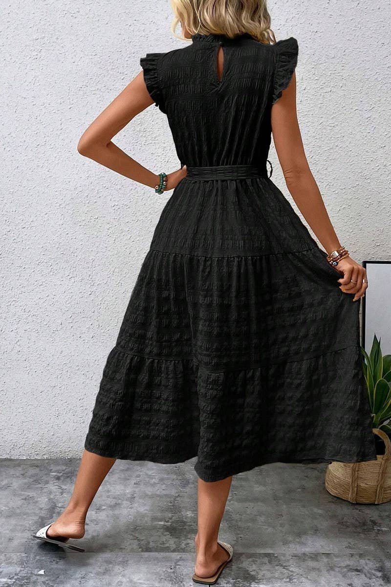 CWDMD4952_SUMMER RUFFLED FLYING SLEEVES TEXTURED DRESS
