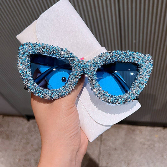 LARGE-FRAME CAT-EYE SUNGLASSES WITH DIAMONDS