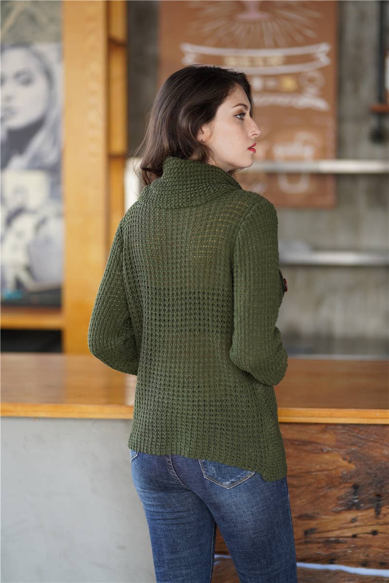 Turtleneck long-sleeved cardigan sweater