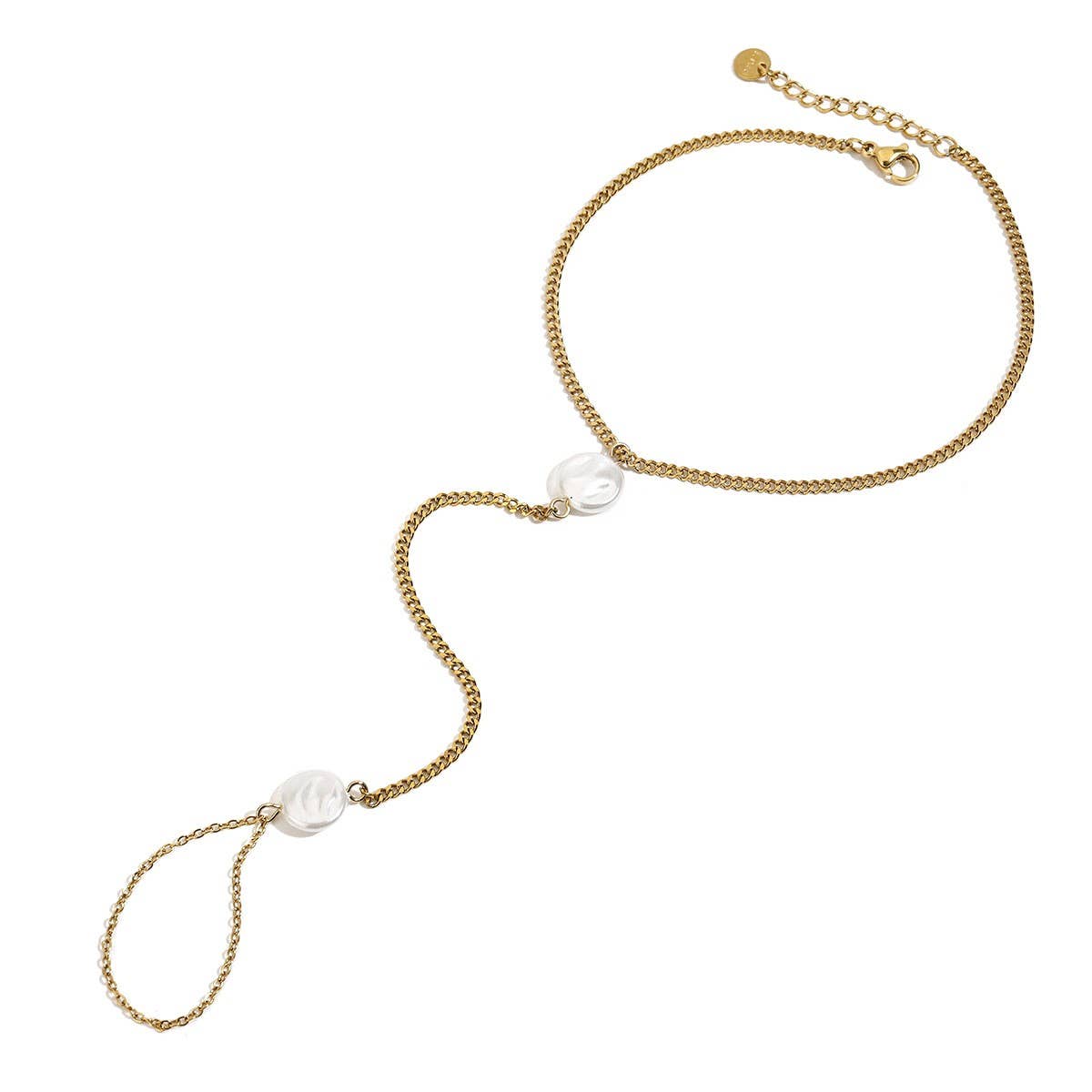 18K Gold Pearl Chain Anklet Ring, Stainless Steel_CWAJE4847