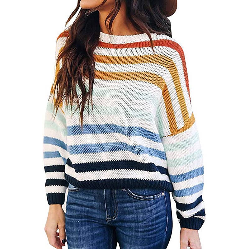 STYLISH STRIPED PULLOVER CROPPED SWEATER