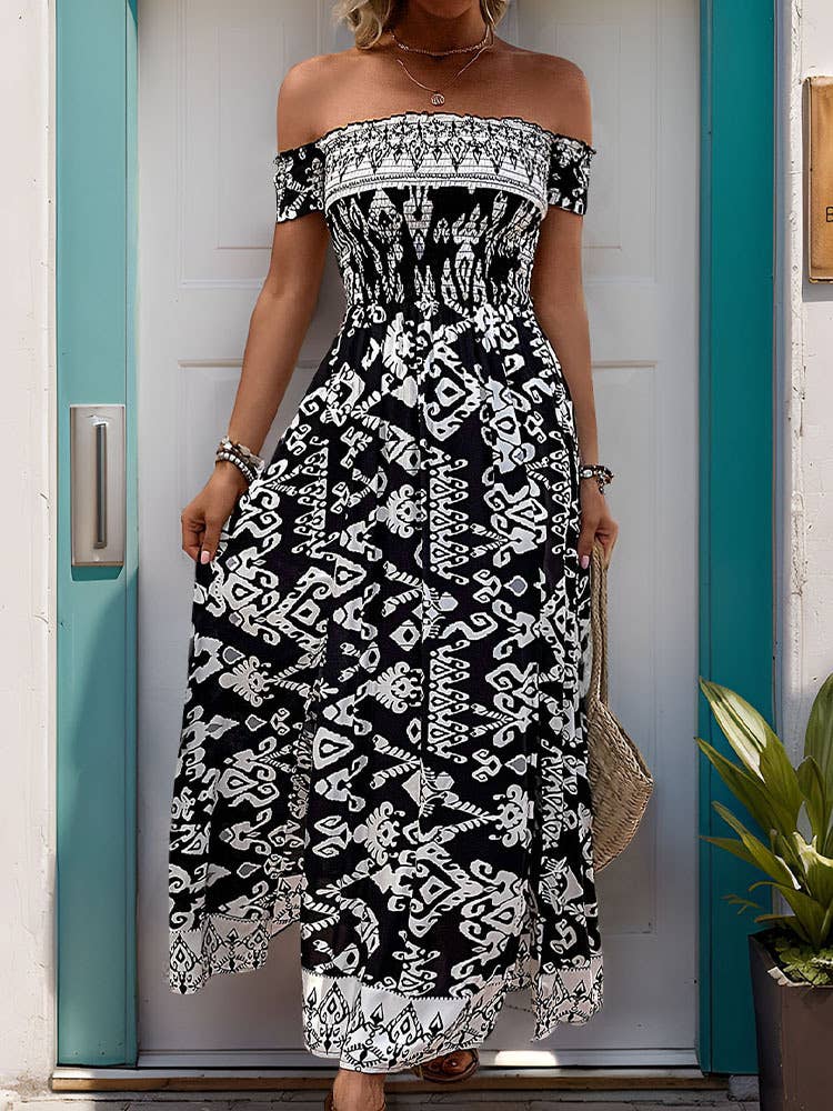ETHNIC STYLE WITH A LINE NECK SPLIT DRESS