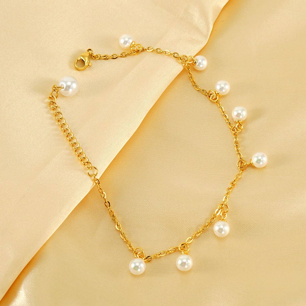 CWAJE1952_Personalized Gold Pearl Fringe Anklet Bracelet