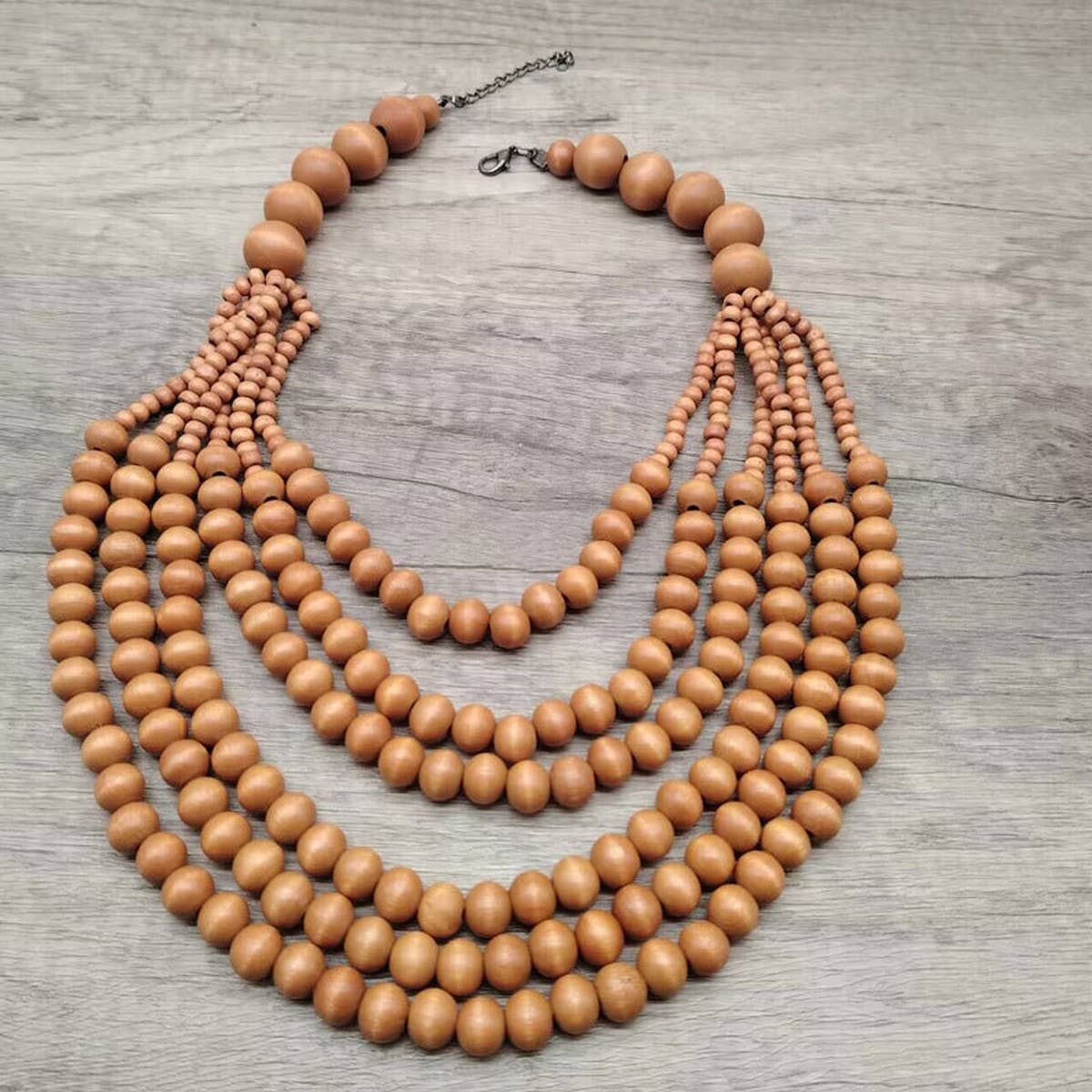 MULTI-LAYER WOODEN BEAD TASSEL SWEATER CHAIN