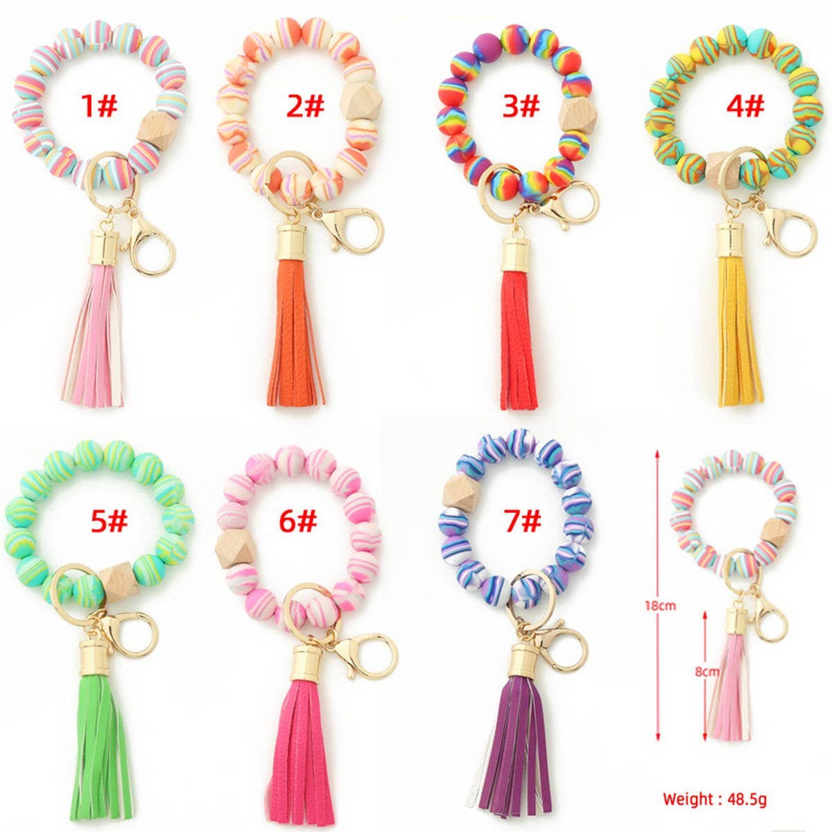 Colorful Silicone Bead Bracelet with Wood Keychain_CWAB5103