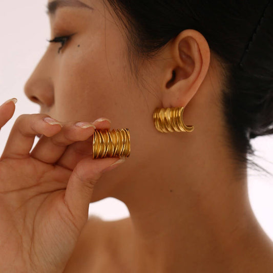 Minimalist 18K Steel Square Wave Stud Earrings