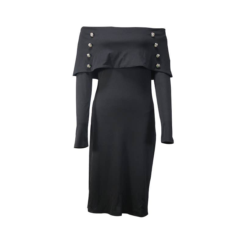 ONE-SHOULDER LONG-SLEEVED DRESS WITH HIP WRAP