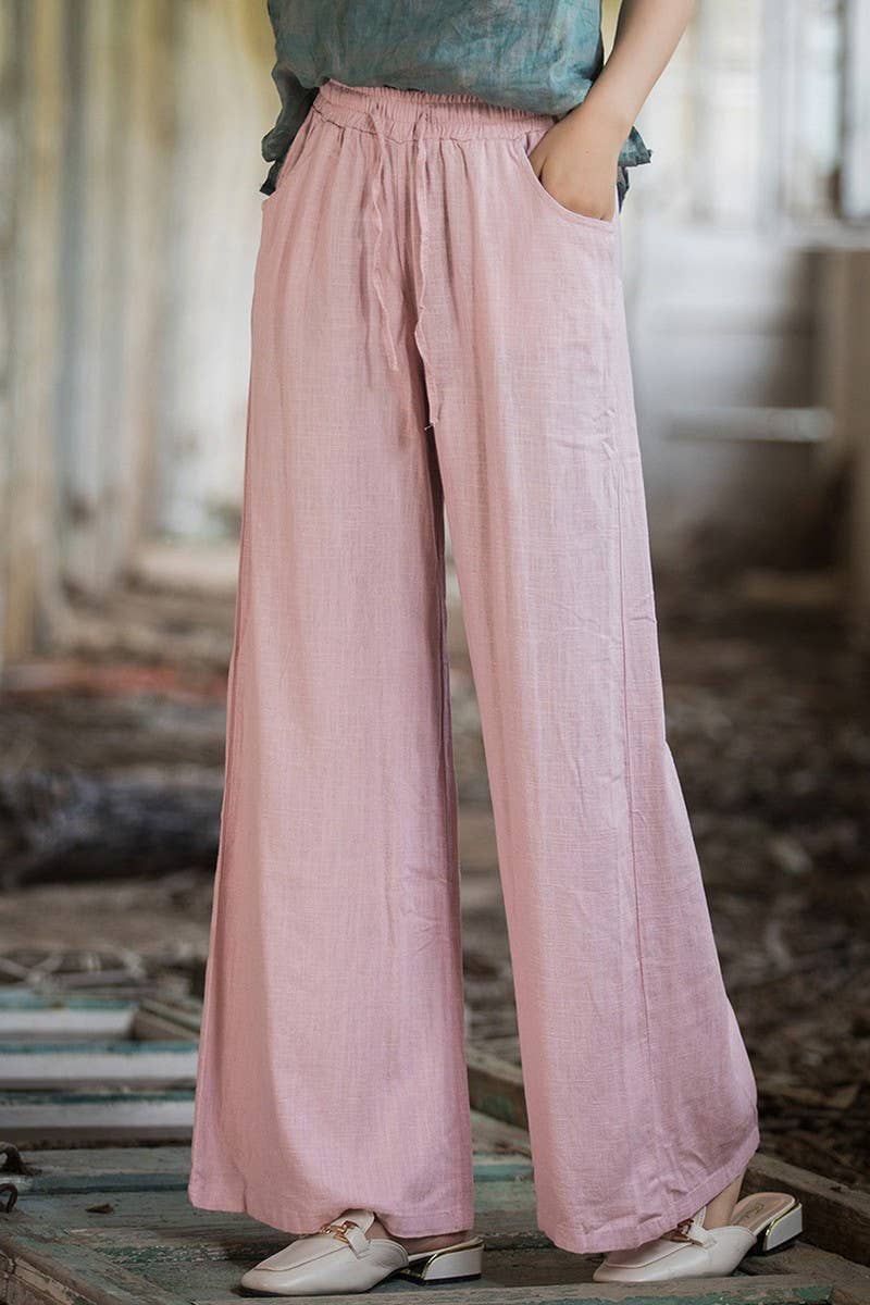 CWBLP1376_COTTON AND LINEN DRAWSTRING WIDE LEG PANTS