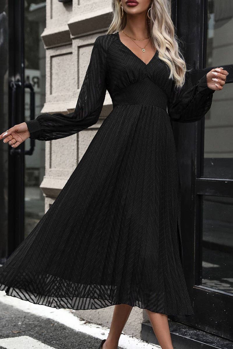 CWDMD4734_NEW LONG-SLEEVED SOLID COLOR HIGH-END DRESS