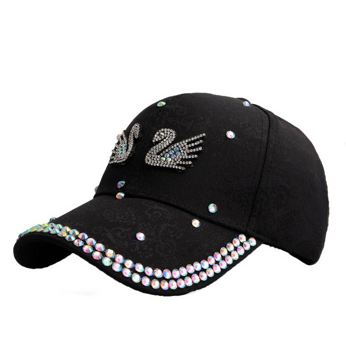 Double Swan Rhinestone Baseball Cap Sun Hat_CWAH1059