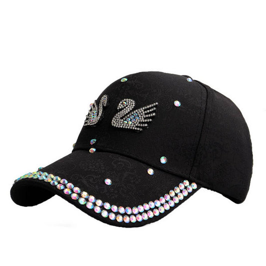 Double Swan Rhinestone Baseball Cap Sun Hat_CWAH1059