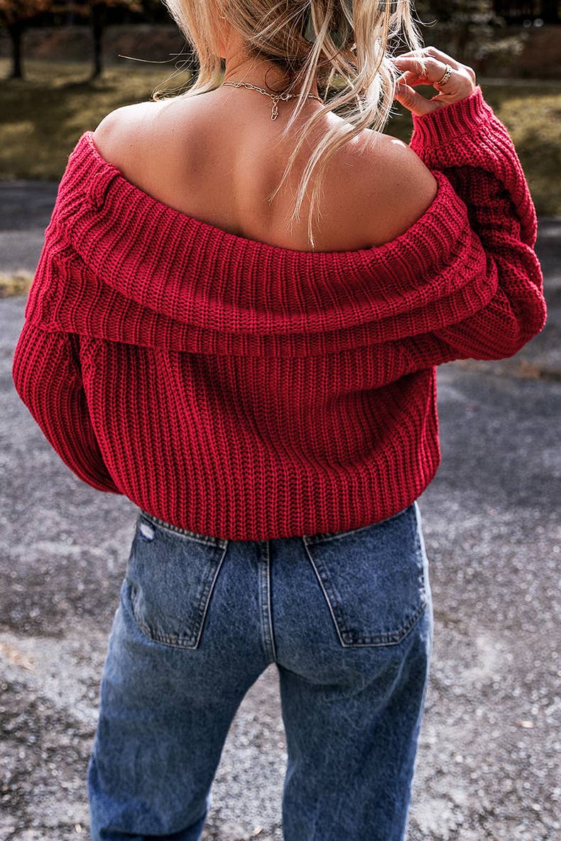 TREND LOOSE SOLID COLOR OFF-THE-SHOULDER SWEATER