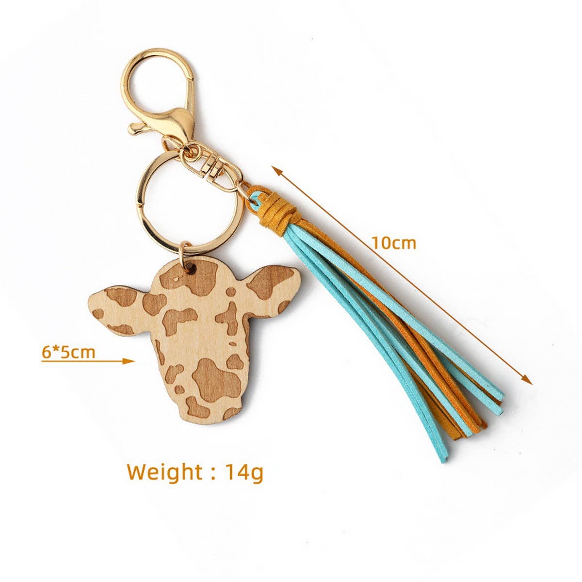 DIY Leather Tassel Cow Head Western Keychain_CWAB5094