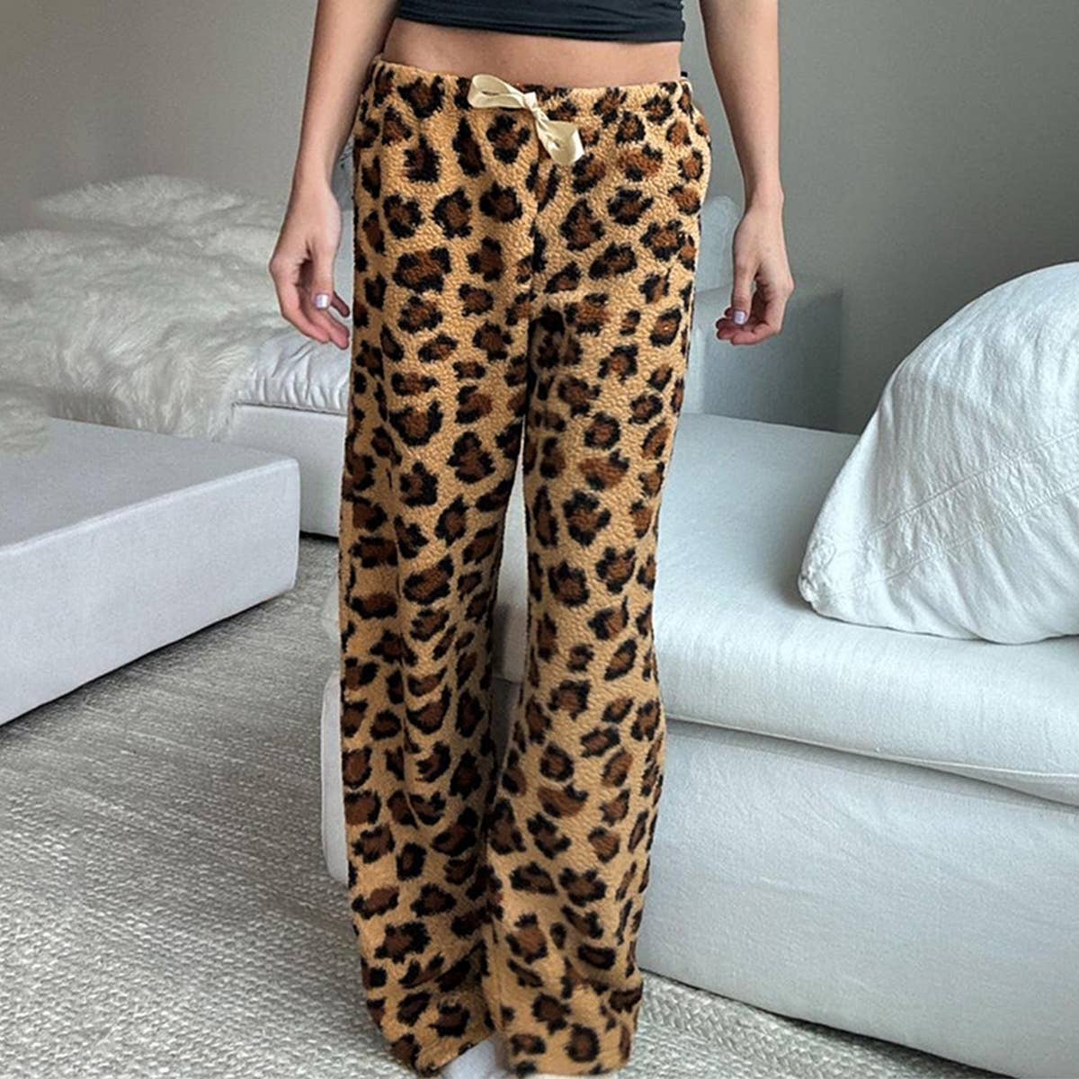 STREET PLUSH LEOPARD PRINT LACE-UP PANTS