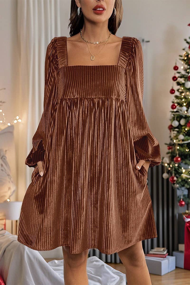 CWDSD7267_AUTUMN VELVET SQUARE NECK HALTER DRESS