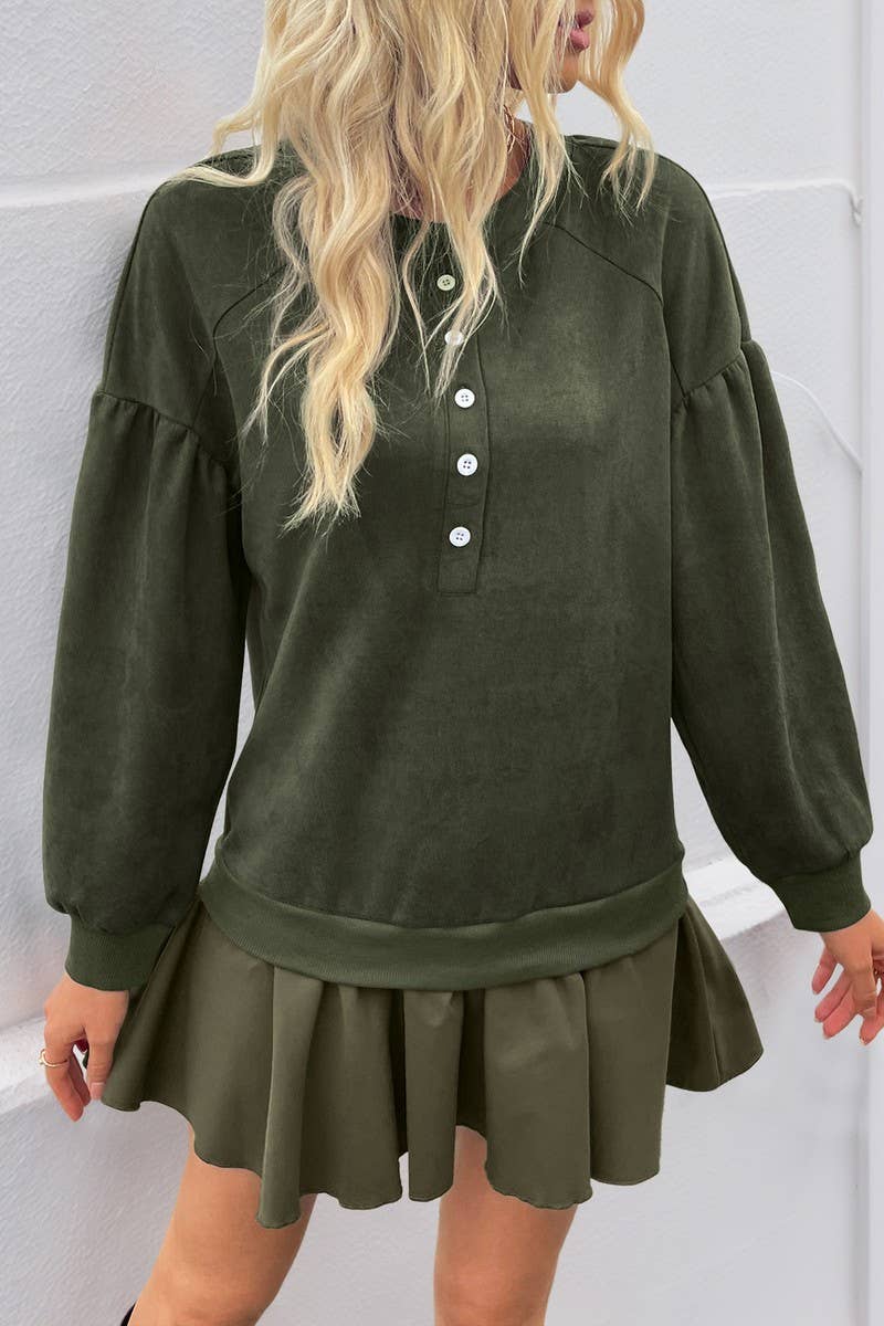 CWDSD8736_PATCHWORK SOLID LONG SLEEVE SWEATSHIRT DRESS