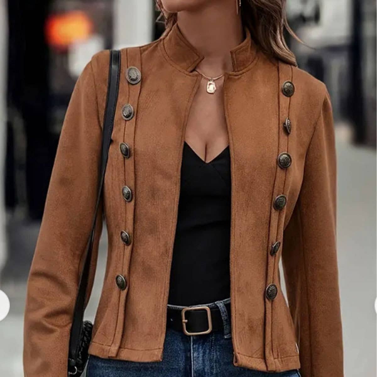 Vintage deerskin velvet double-breasted slim-fit jacket