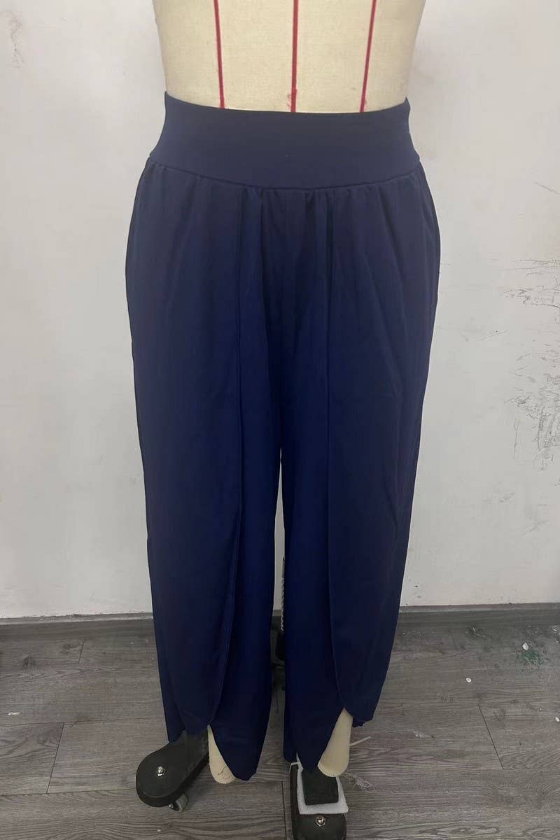 CWBLP1490_SOLID COLOR LOOSE HIGH WAIST HIGH SLIT TROUSERS