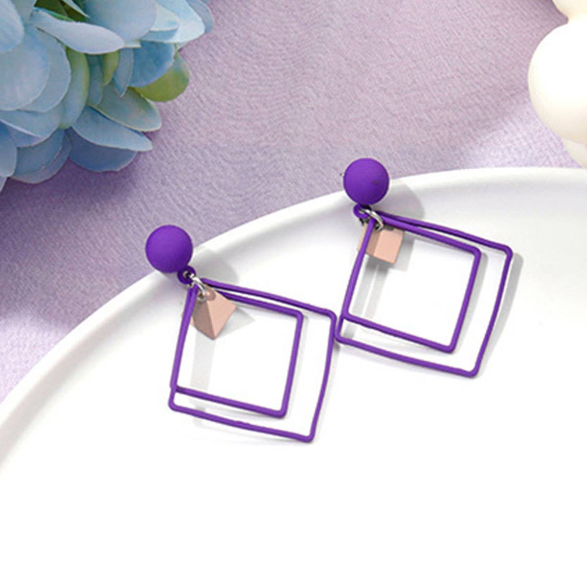Purple simple and fresh floral stud earrings