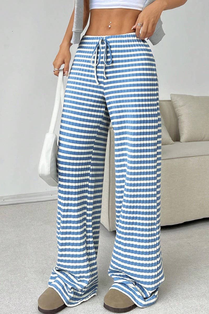 CWBLP1370_STRIPED ELASTIC DRAWSTRING STRAIGHT LEG PANTS