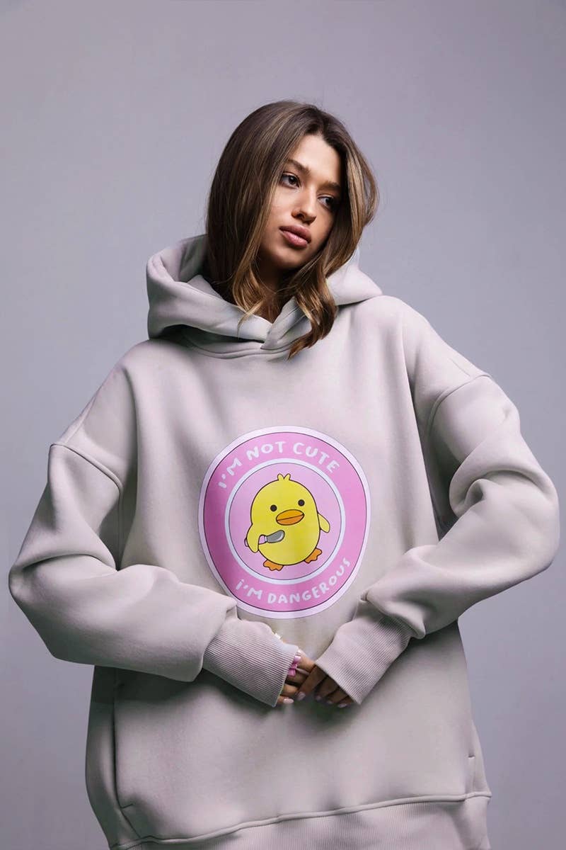 CWOHOL0660_CASUAL DUCK PRINT HOODED LONG-SLEEVED HOODIE