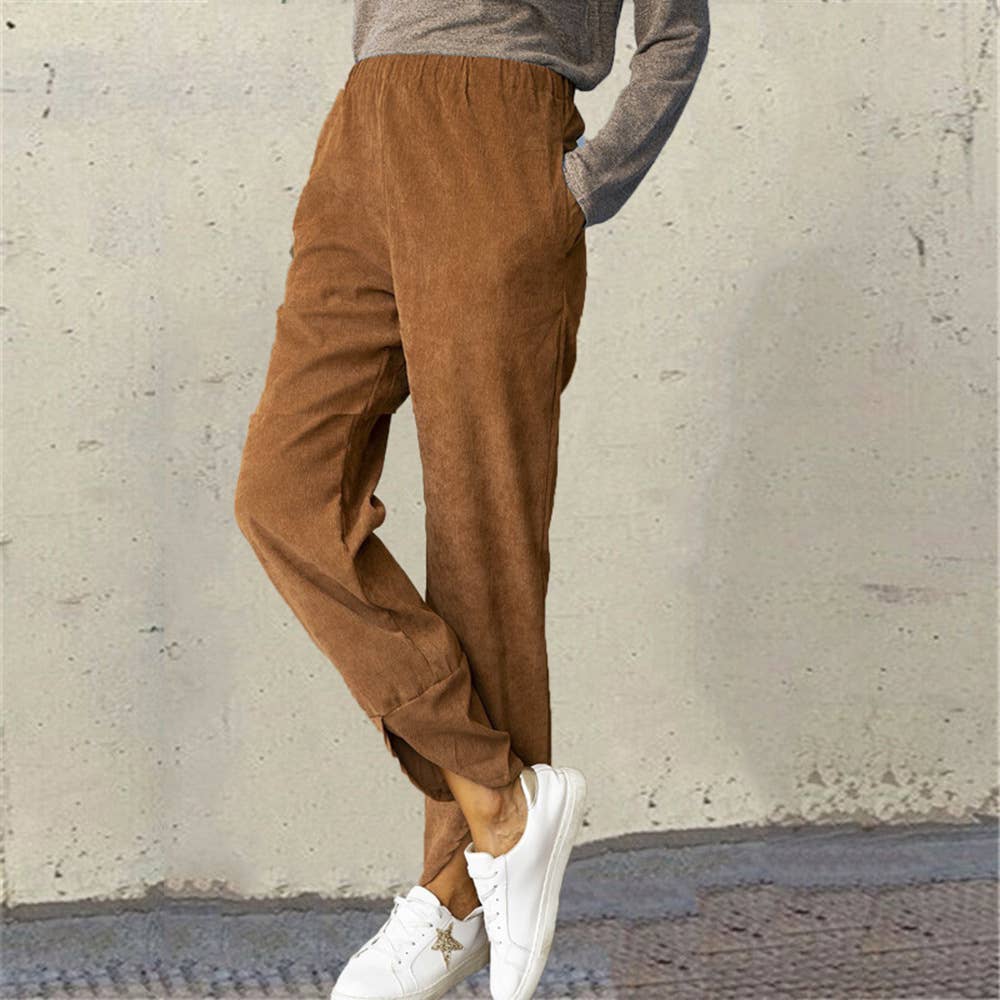 THICKENED CORDUROY ELASTIC-WAISTED CASUAL PANTS