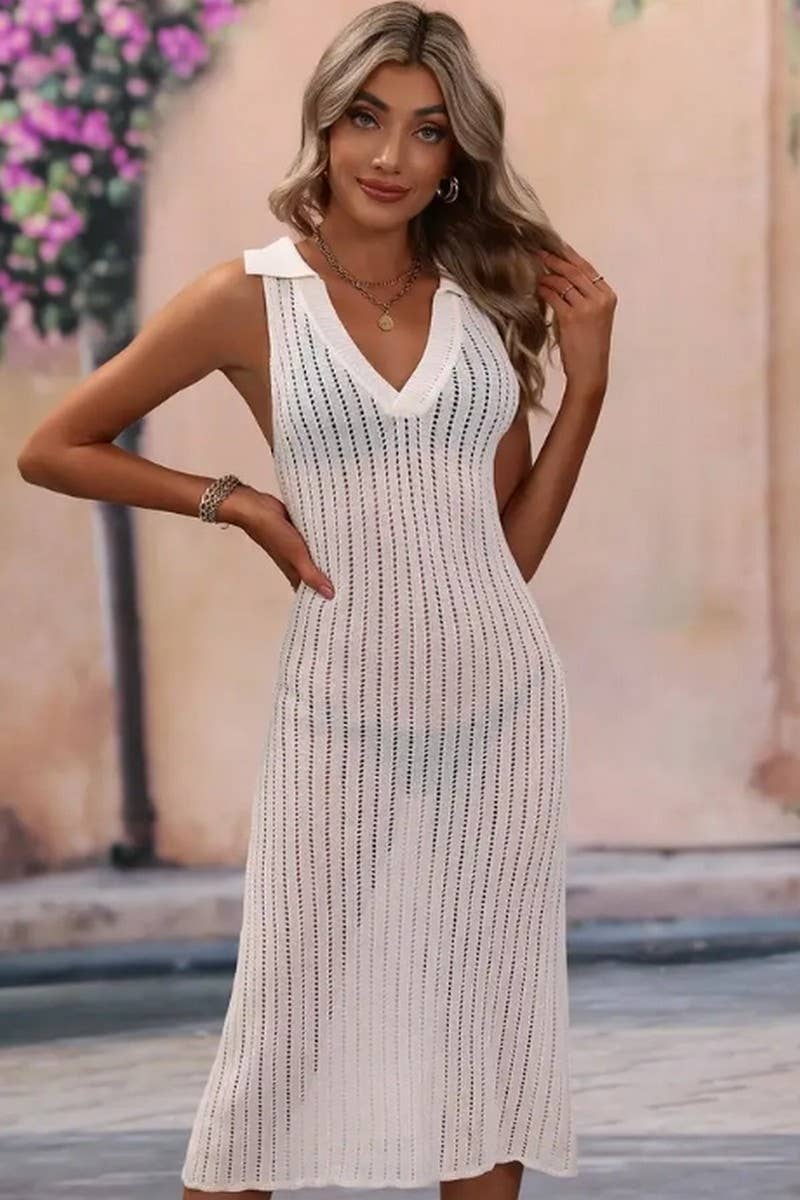 CWDMD4840_SPRING AND SUMMER SOLID COLOR LAPEL SWEATER