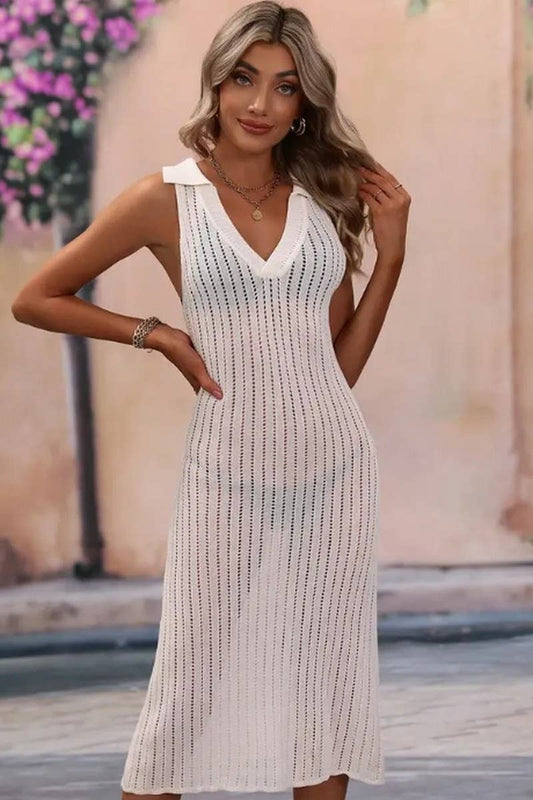 CWDMD4840_SPRING AND SUMMER SOLID COLOR LAPEL SWEATER