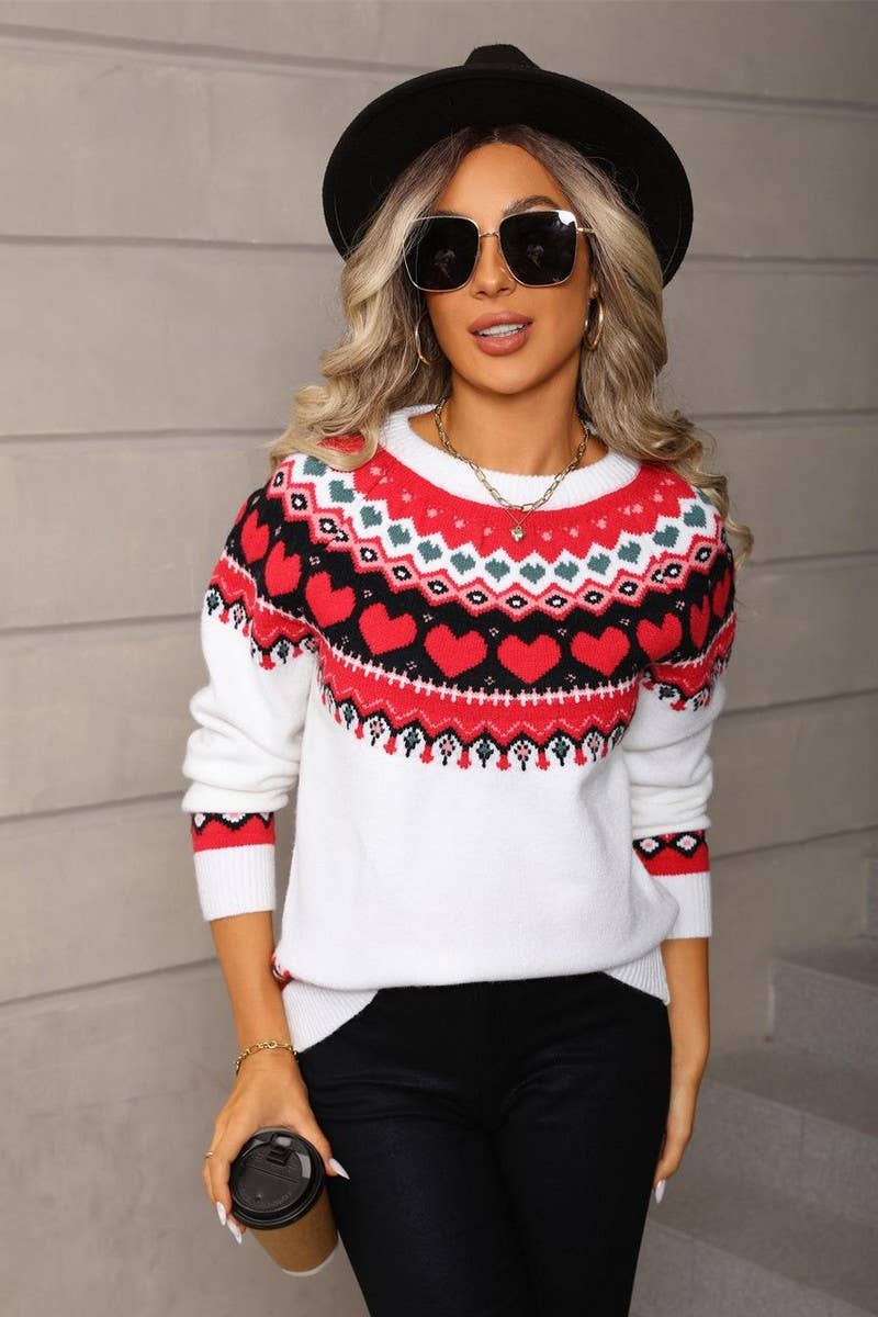 CWOSWL07590_CHRISTMAS CASUAL JACQUARD CREW NECK SWEATER