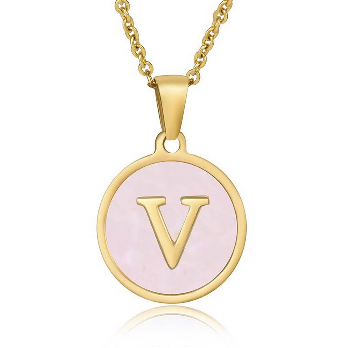 ROUND 18K GOLD STAINLESS STEEL 26LETTERS NECKLACE