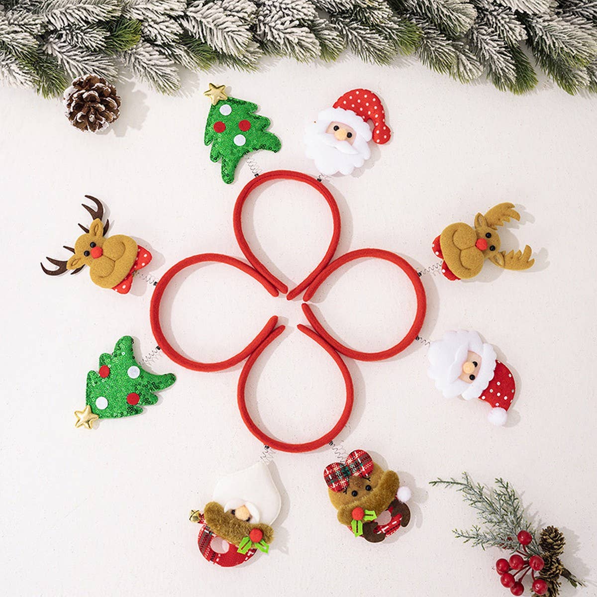CWMM10339_4PCS CHRISTMAS HAIR CLIPS SANTA REINDEER SET