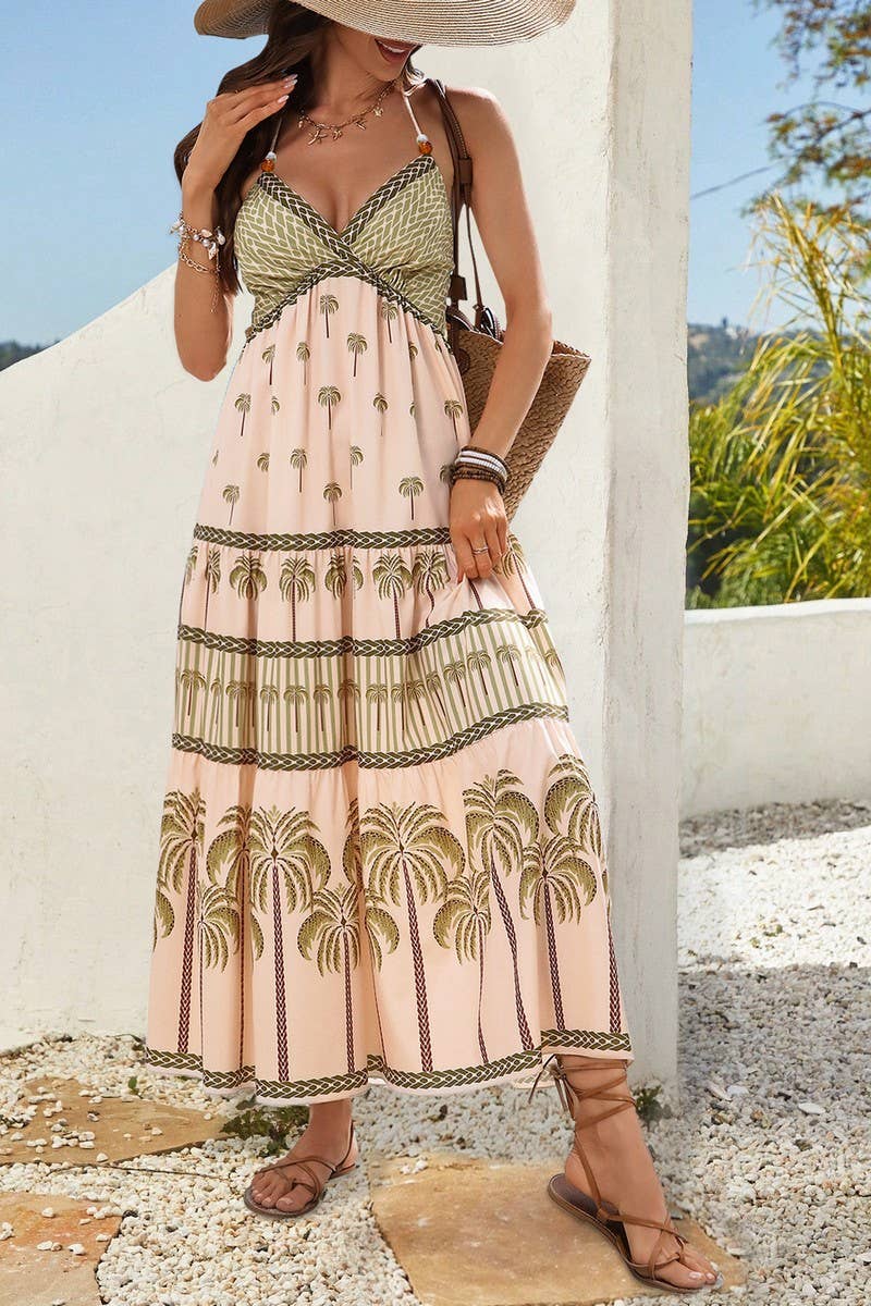 CWDHL0715_BOHEMIAN PRINT HALTER NECK BEACH MAXI DRESS