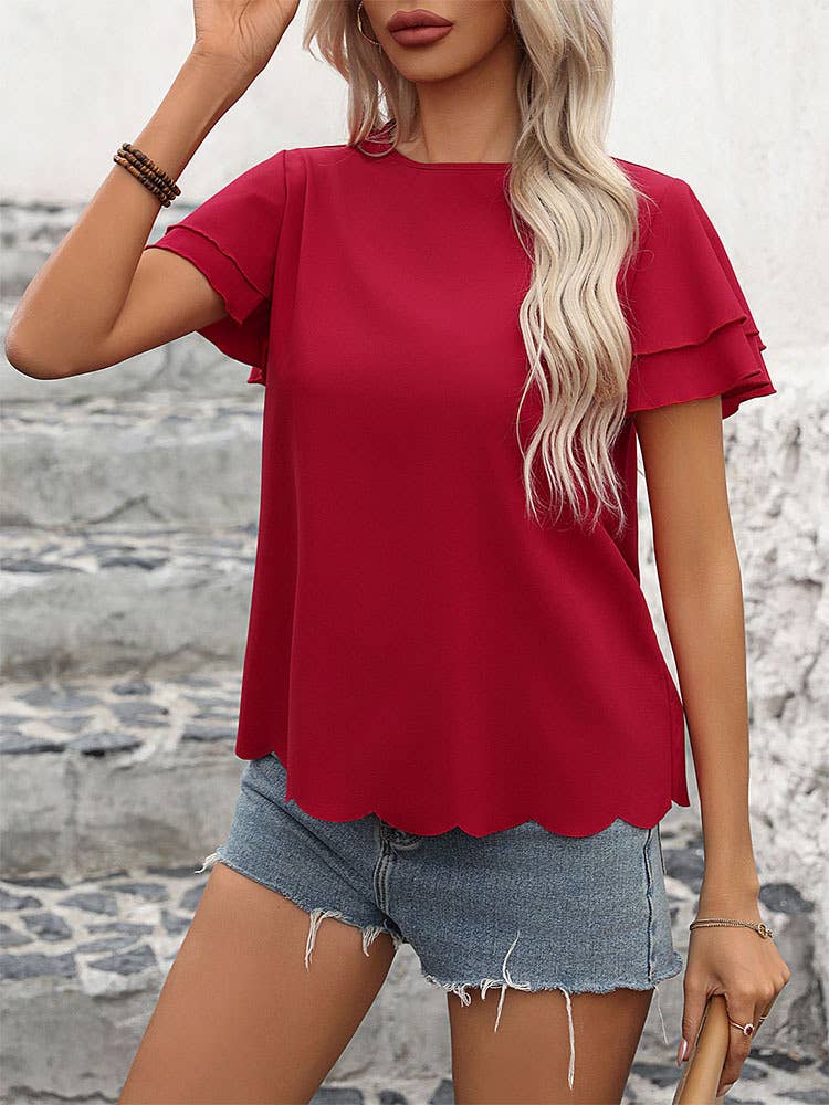 SOLID COLOR TOP WITH DOUBLE LOTUS SLEEVES