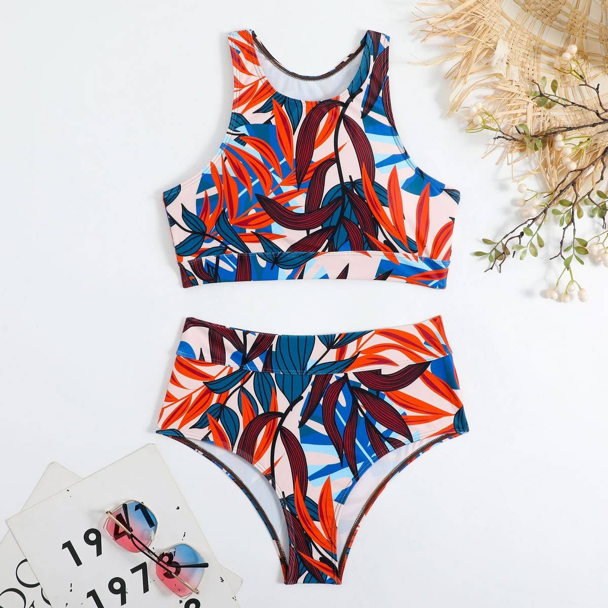 High Waist Bikini Set - Solid Color Swimsuit