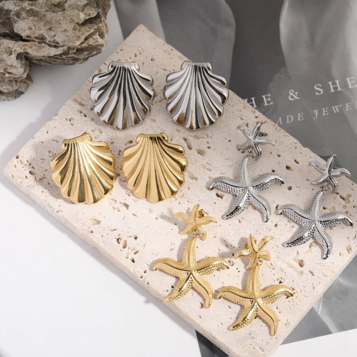 Design stainless steel shell starfish earrings