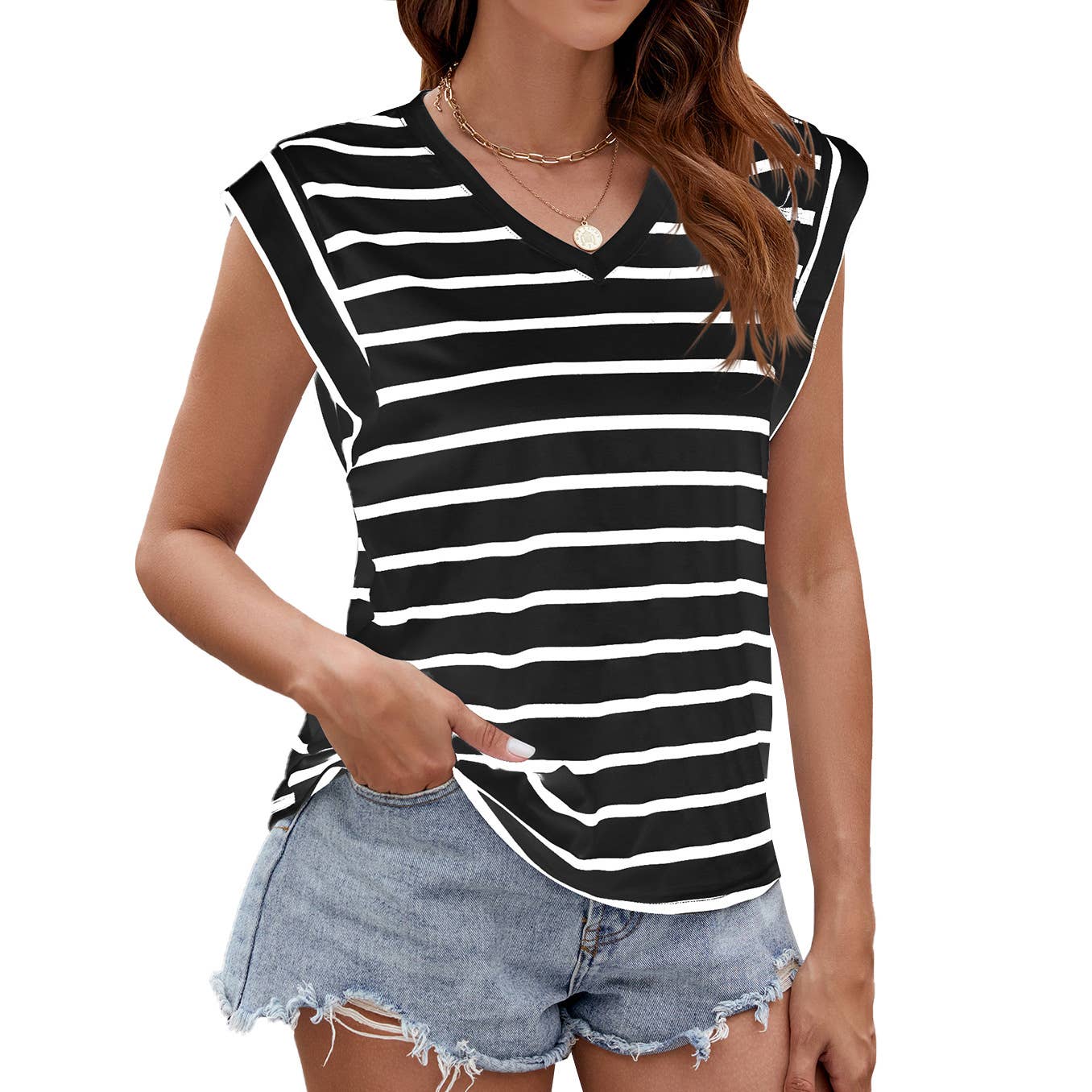V-NECK SOLID COLOR CASUAL TANK TOP T-SHIRT
