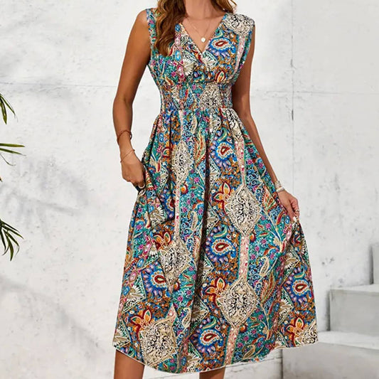 Printed V-neck dress