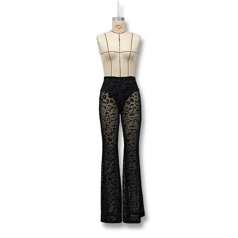 High-waisted flocking slightly flared trousers