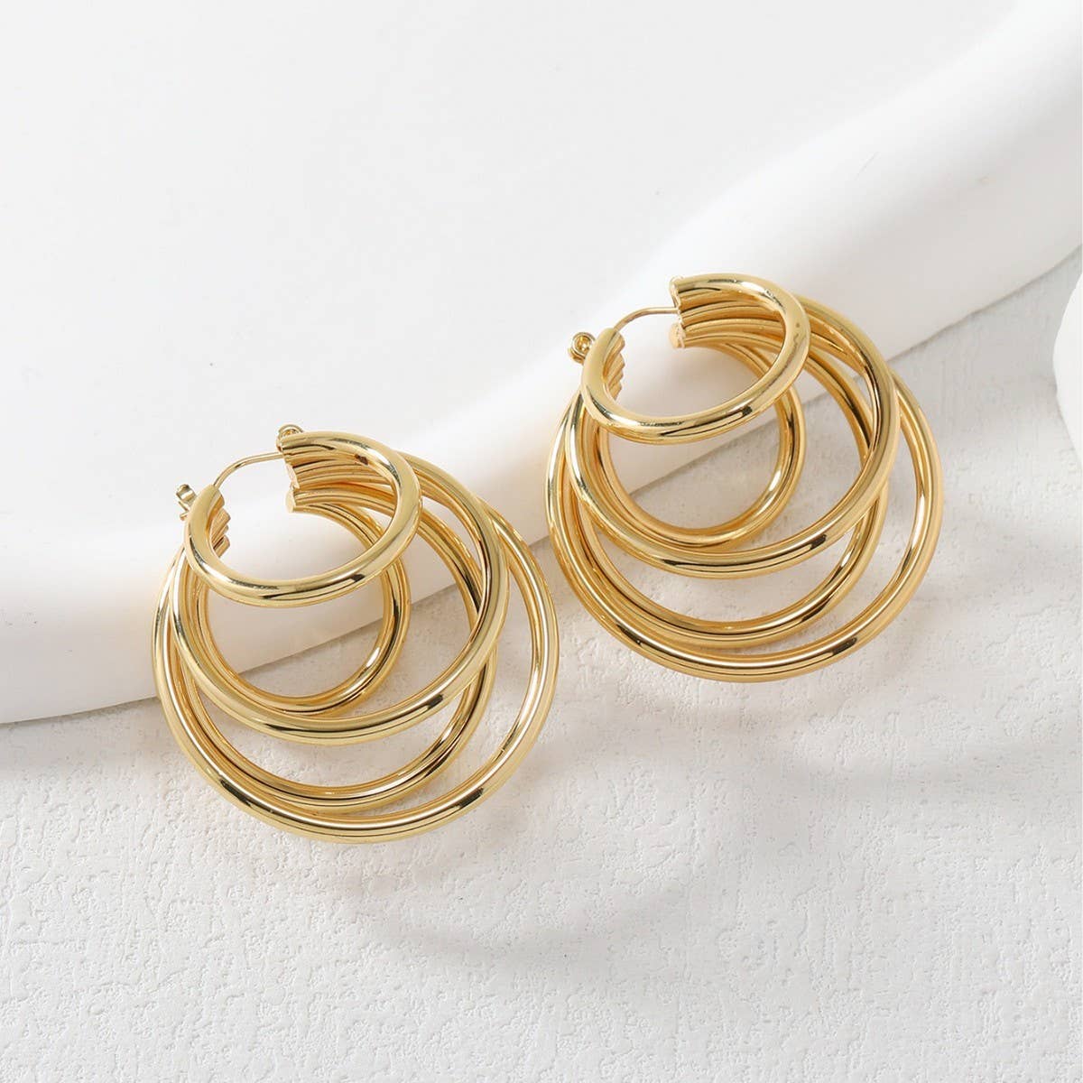 18K GOLD TITANIUM STEEL THREE-LAYER EARRINGS_CWMM3599