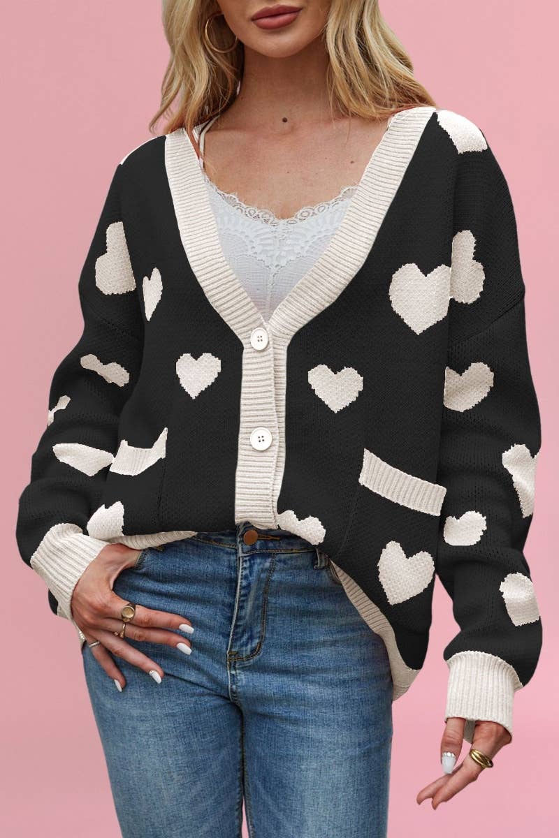 CWOCAL1824_V-NECK LOVE BUTTON UP SWEATER CARDIGAN