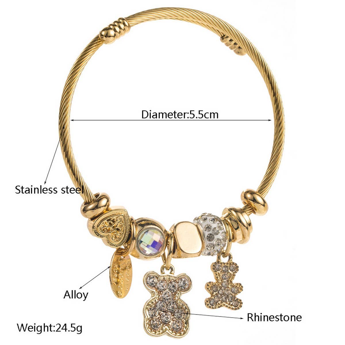 Bear Butterfly Swan Charm Couple Bracelet_CWMM8497