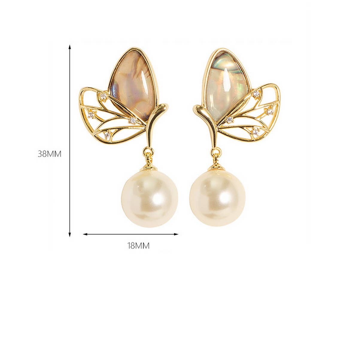 COLORFUL ABALONE DIAMOND BUTTERFLY PEARL EARRINGS